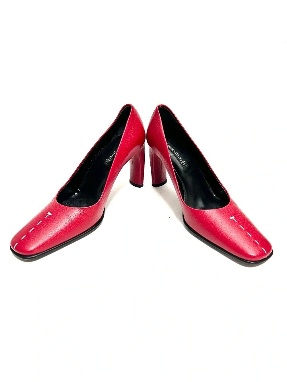 Vintage 1990s lipstick red Italian leather top stitch heels